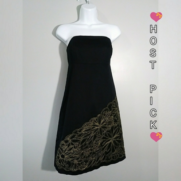 Lilly Pulitzer Dresses & Skirts - EUC Lilly Pulitzer Black Strapless Dress with Gold Floral Embroidery